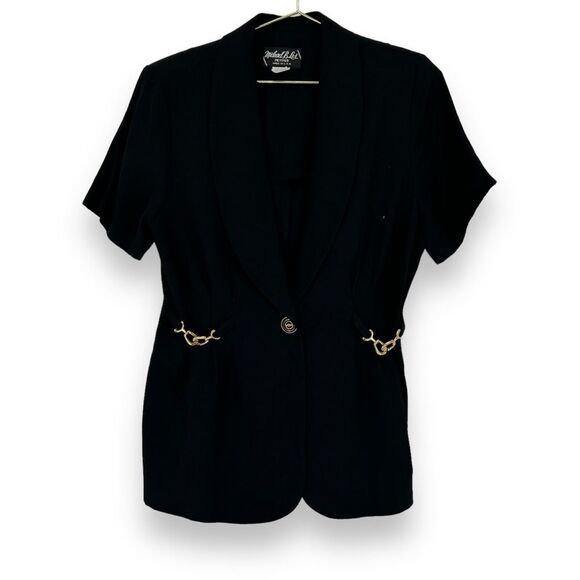 Vintage 90s Short Sleeve Hourglass Blazer Jacket Gold Jewelry Fran Fine Style S - Picture 2 of 7